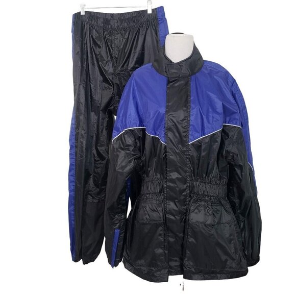 Thunder Under Rain Gear Suit Motorcycle Black Jacket Pants Set Mens Size Medium - Picture 1 of 16